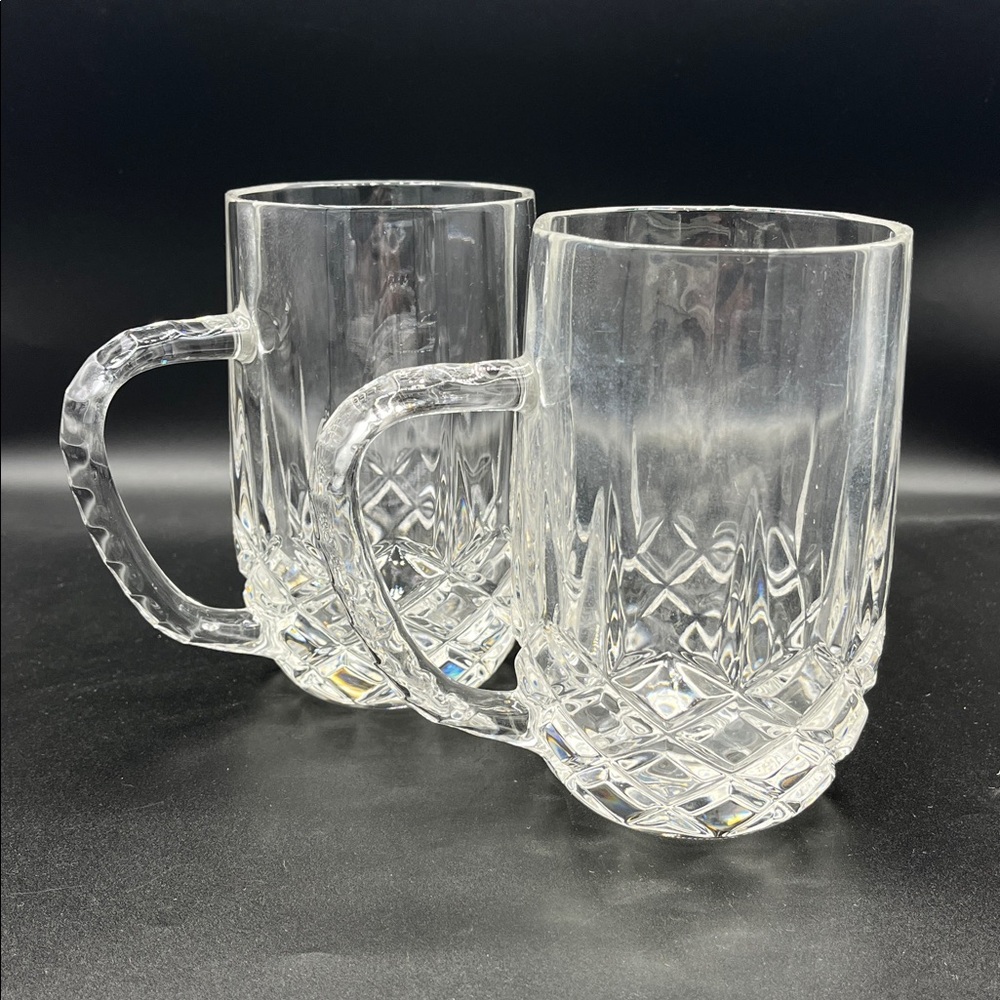 2 Cristal D'Arques Longchamp Diamax, Heavy Crystal Handled Beer Mugs - Picture 8 of 12